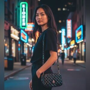 Kurt Geiger London Mini Kensington Quilted Patent Crossbody Bag – Rainbow Chain